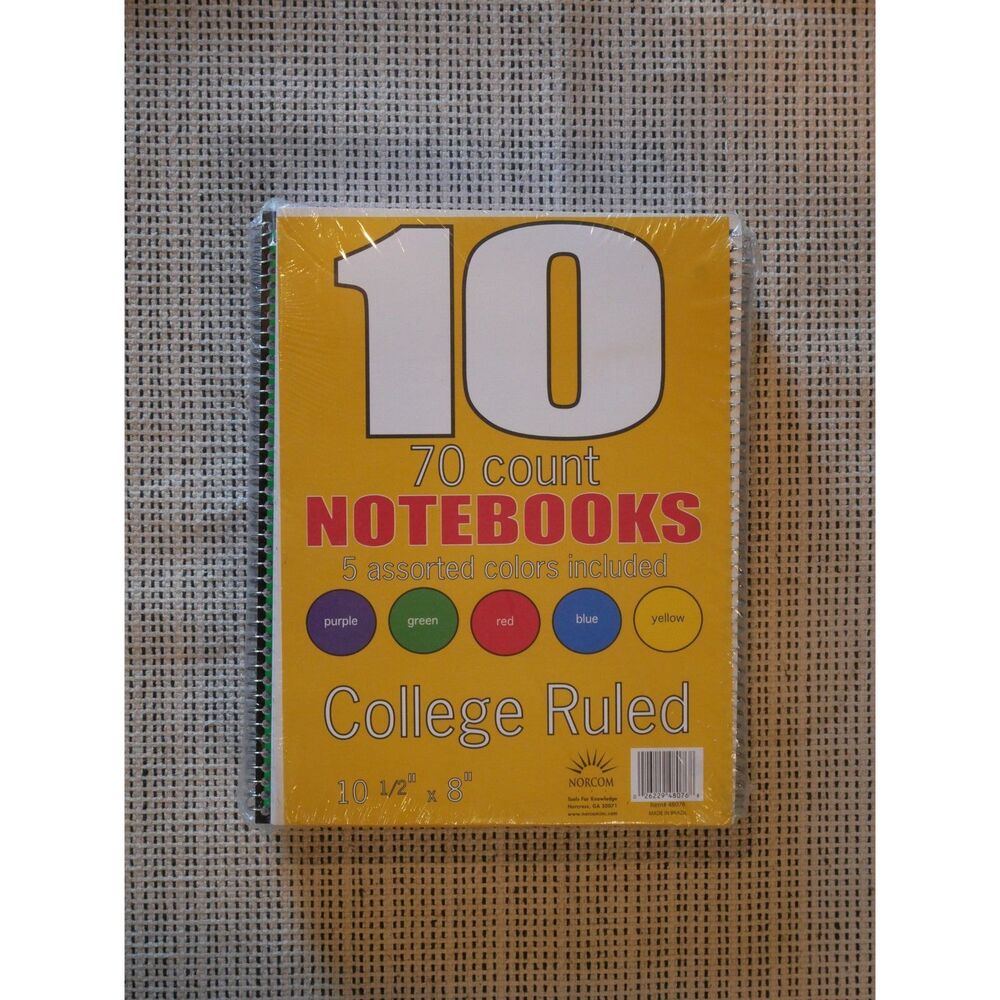 70 Count College Ruled Spiral Notebooks 5 Colors 10.5 x 8 New Sealed